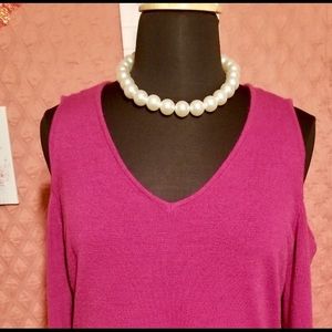 Roz & Ali Fuschia Cold-Shoulder Sweater